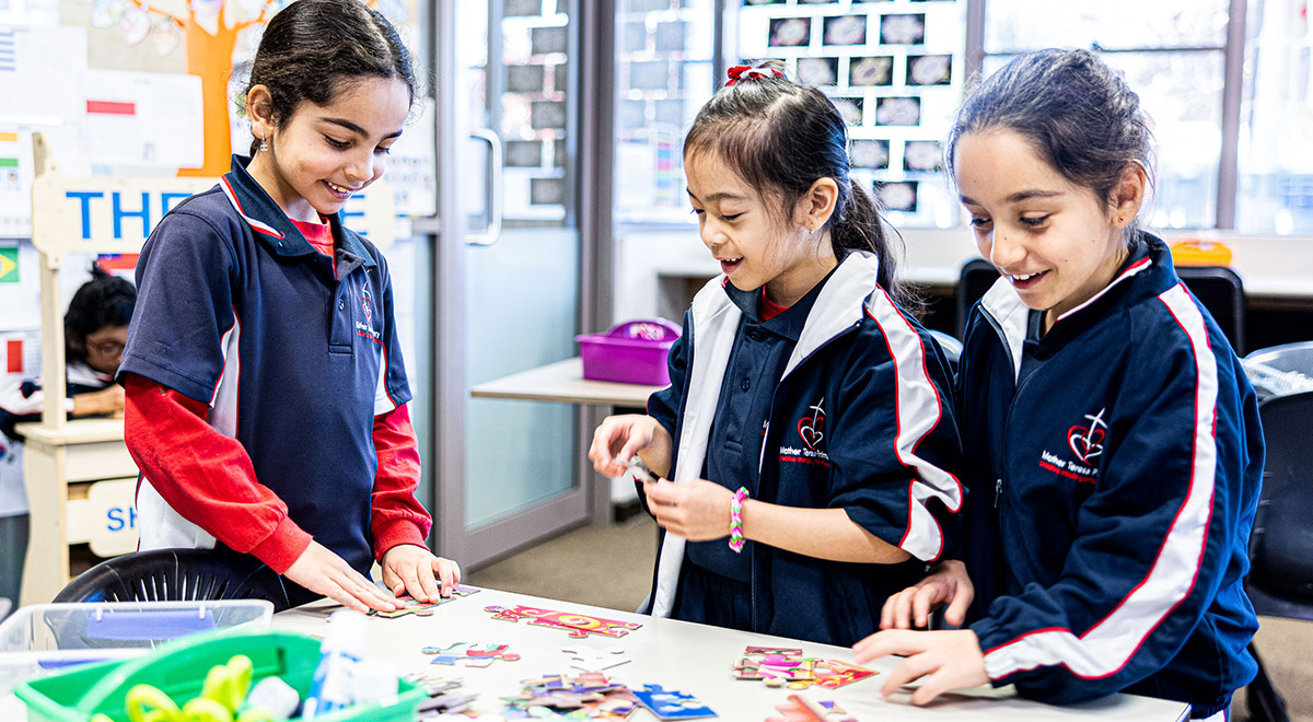 Smiling students at Mother Teresa Catholic Primary School Westmead