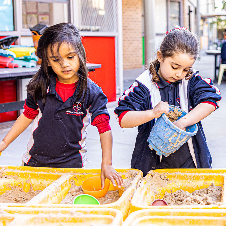 Students playing in sandpit at Mother Teresa Catholic Primary School Westmead