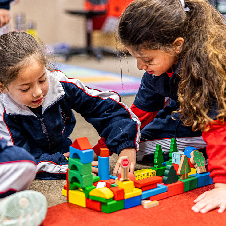 Students playing with building blocks at Mother Teresa Catholic Primary School Westmead